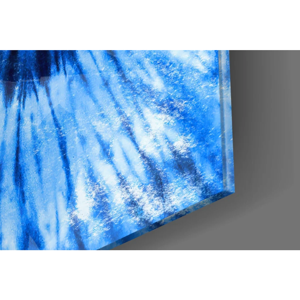 Mesmerizing blue spiral tie-dye canvas wall art with white streaks and texture