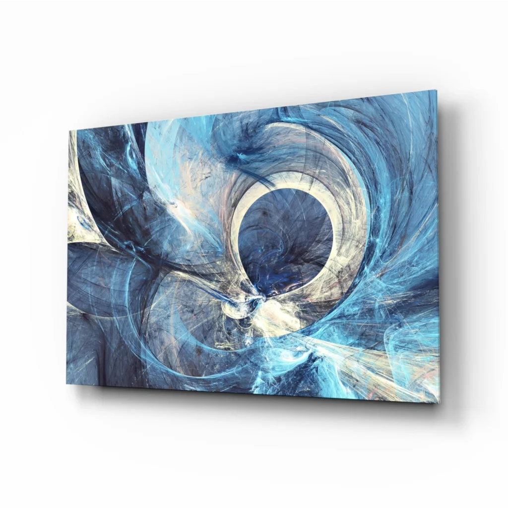 Mesmerizing blue swirl glass wall art canvas with fractal patterns