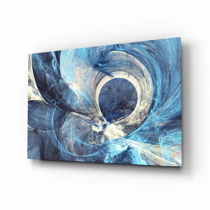 Mesmerizing blue swirl glass wall art canvas with fractal patterns