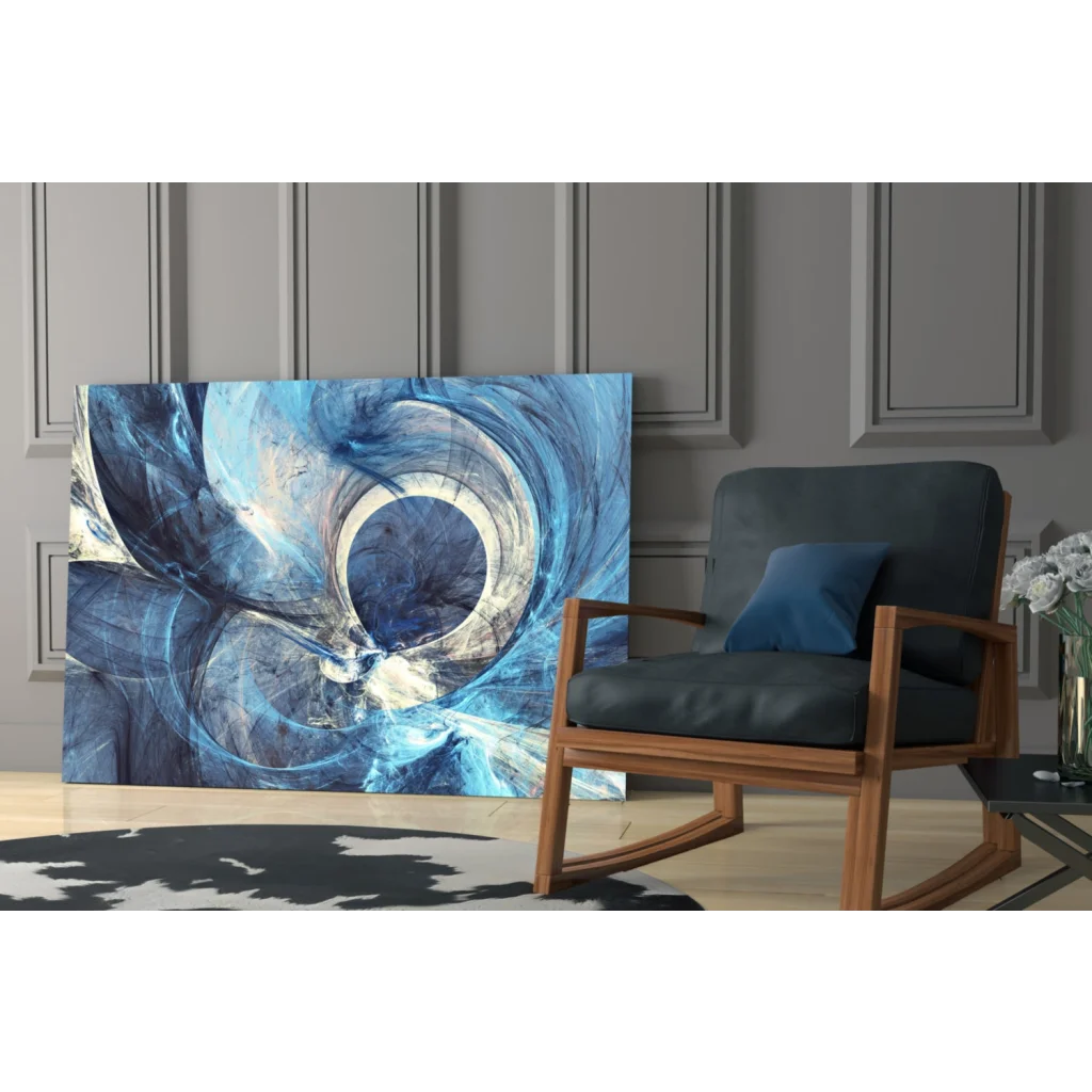 Mesmerizing blue swirl glass wall art canvas with abstract swirls