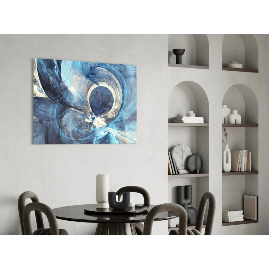 Mesmerizing blue swirl glass wall art canvas with cosmic patterns