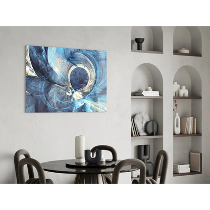 Mesmerizing blue swirl glass wall art canvas with cosmic patterns