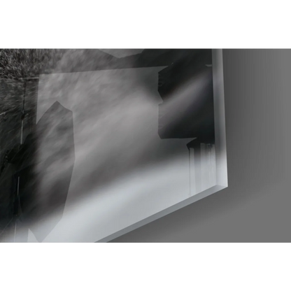 Mesmerizing green eyed gray cat in sleek black-and-white geometric glass wall art