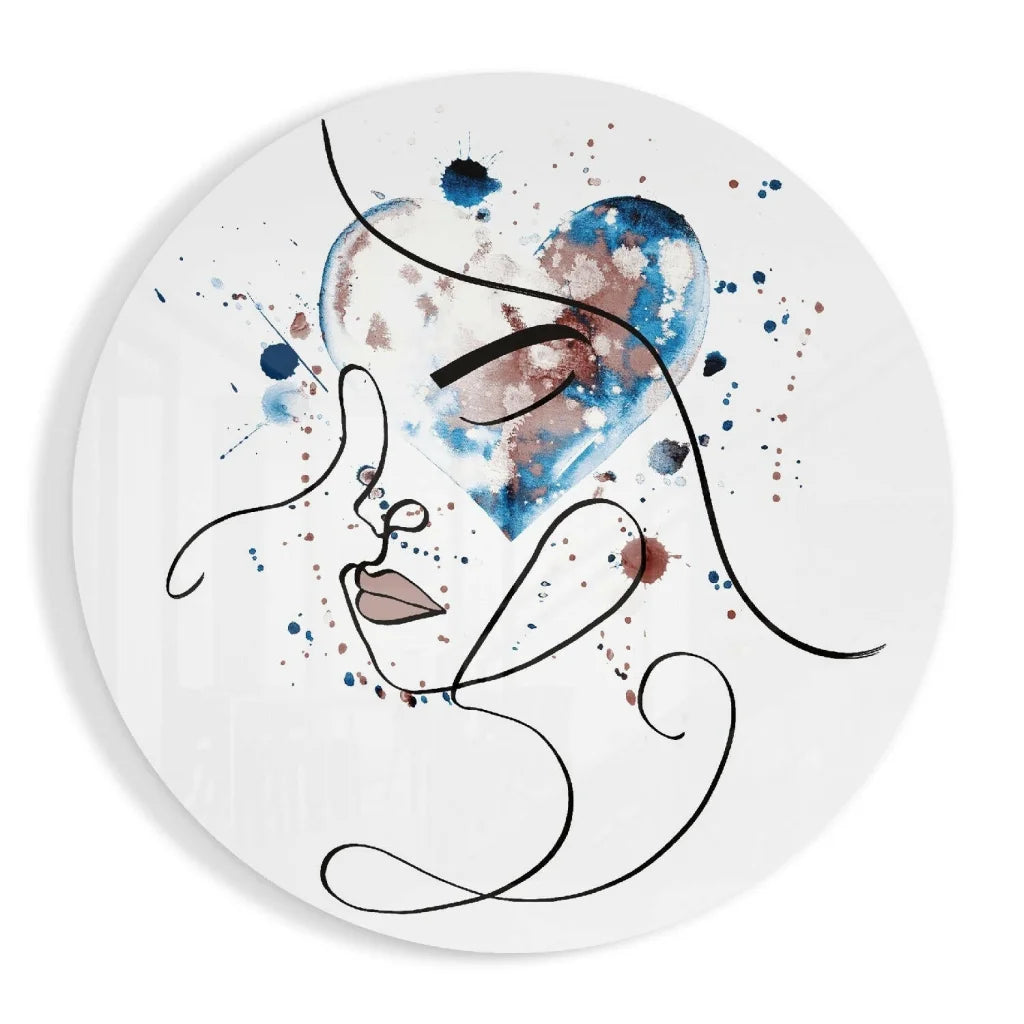 Mesmerizing heart face tempered glass art with watercolor splash