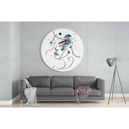 Mesmerizing Heart Face tempered glass art with blue, red, brown watercolor splashes