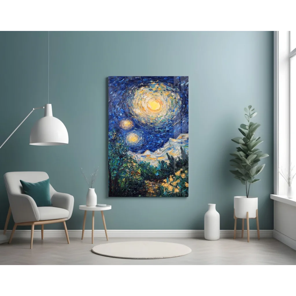 Starry Night canvas print wall art with swirling blue stars