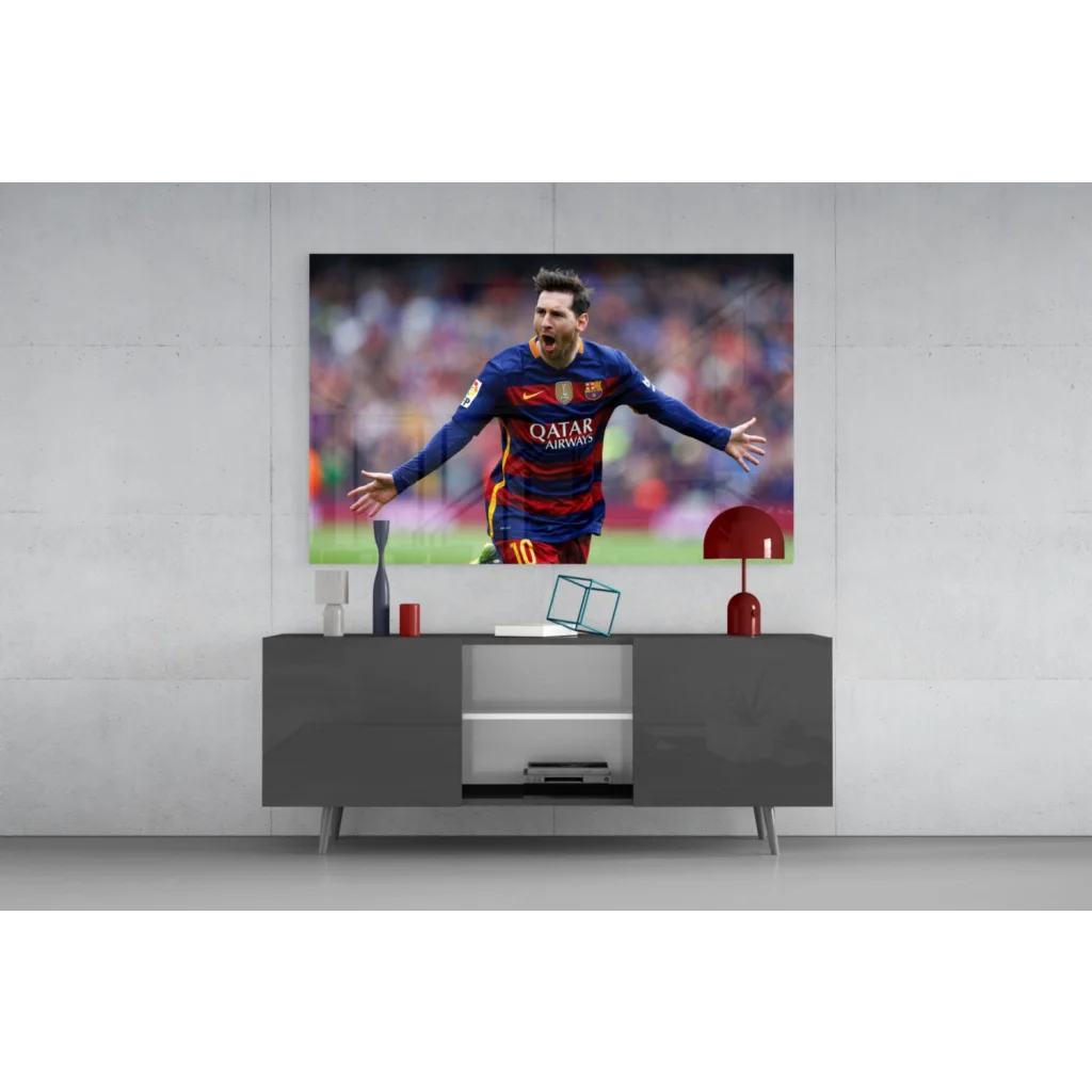Messi Barcelona Jersey Canvas Wall Art Print with Samsung QLED TV