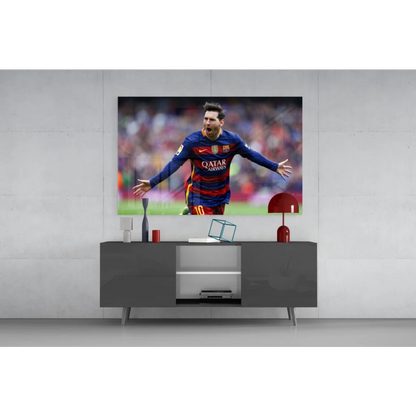 Messi Barcelona Jersey Canvas Wall Art Print with Samsung QLED TV