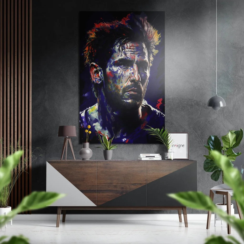 Vibrant abstract man portrait on brushed aluminium dibond