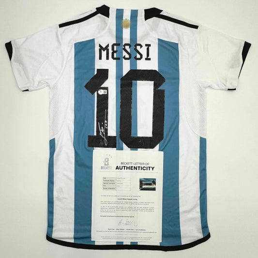 Autographed Lionel Messi Argentina custom jersey with certificate of authenticity for sports fans