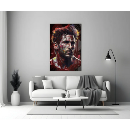 Vibrant red and black abstract portrait on glass wall art