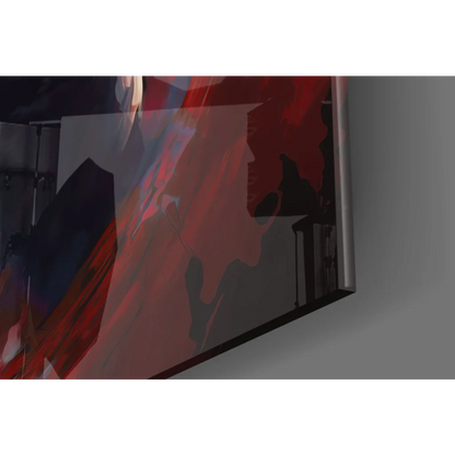 Sleek TV displaying bold red and black abstract portrait glass wall art
