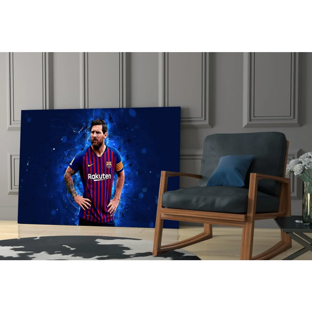 Lionel Messi Barcelona jersey wall art canvas print in blue and red stripes