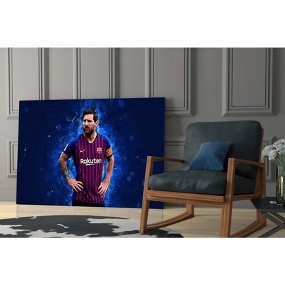 Lionel Messi Barcelona jersey wall art canvas print in blue and red stripes