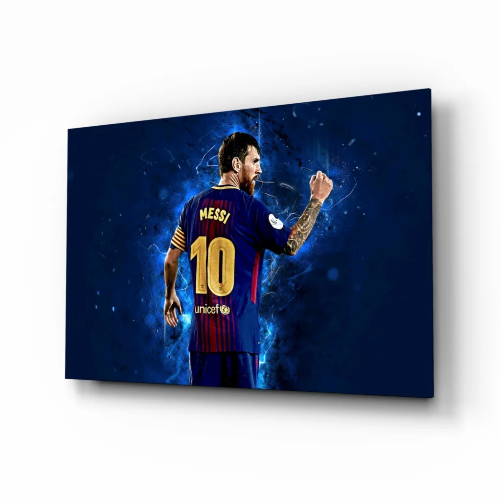 Messi Barcelona Canvas Wall Art Electric Blue Jersey Print | Insigneart USA | vintageantiquesgifts.com