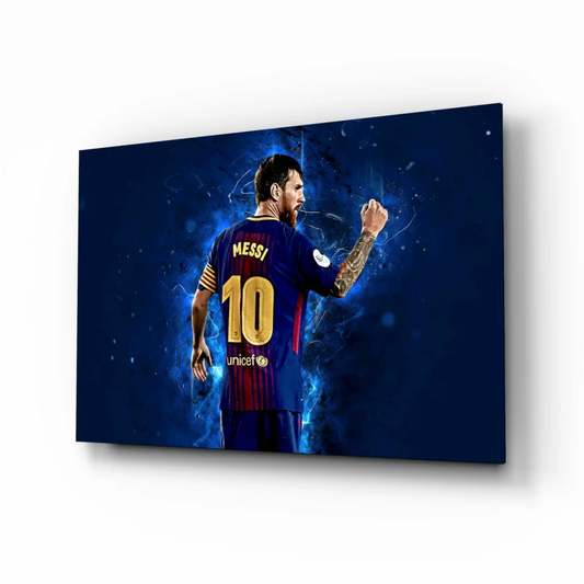 Messi Barcelona Canvas Wall Art Electric Blue Jersey Print | Insigneart USA | vintageantiquesgifts.com