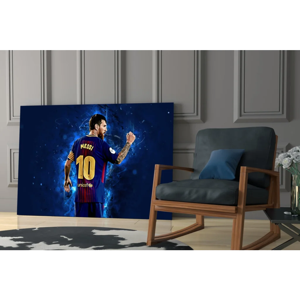 Lionel Messi in electric blue FC Barcelona jersey canvas wall art