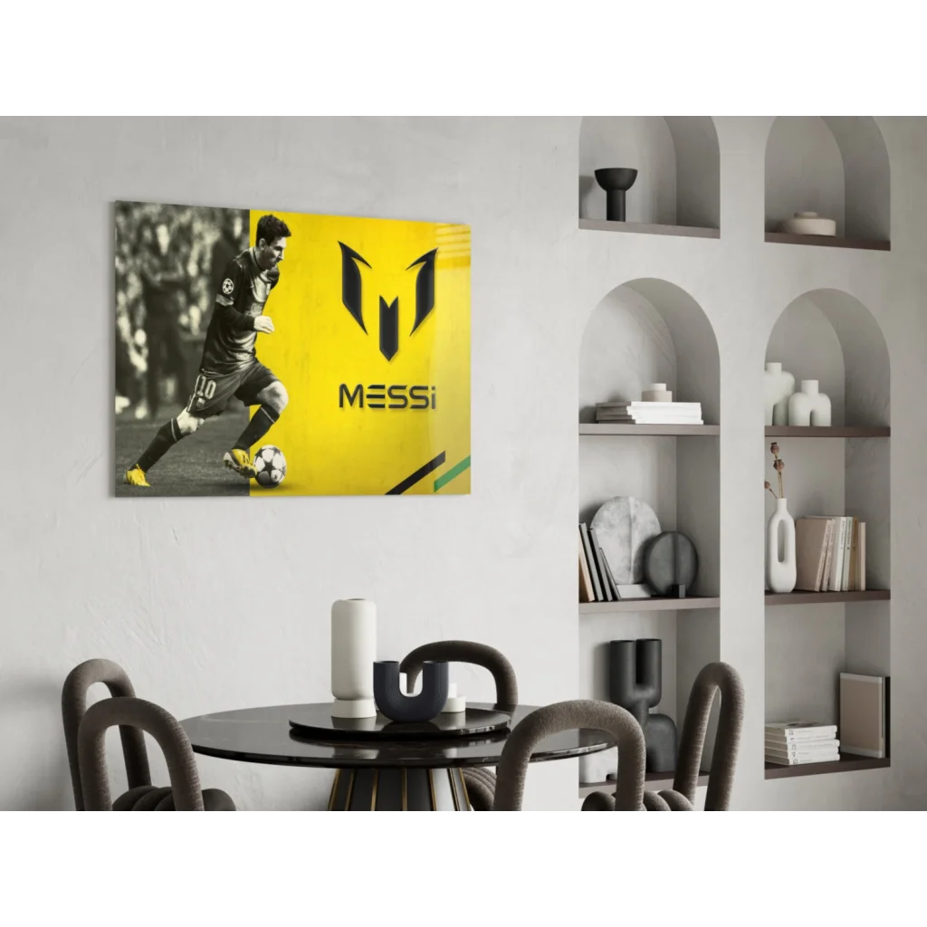 Vibrant Messi number 10 wall art canvas in yellow and black action pose