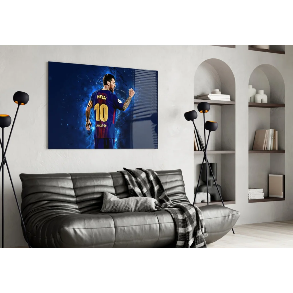 Messi Barcelona Canvas Wall Art Electric Blue Jersey Print | Contemporary Home Wall Art | vintageantiquesgifts.com