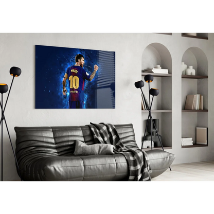 Messi Barcelona Canvas Wall Art Electric Blue Jersey Print | Contemporary Home Wall Art | vintageantiquesgifts.com