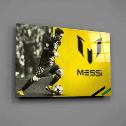 Vibrant yellow Messi number 10 wall art canvas print