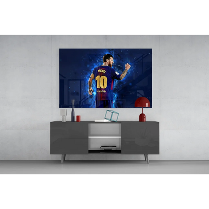 Lionel Messi in vibrant blue FC Barcelona jersey wall art print