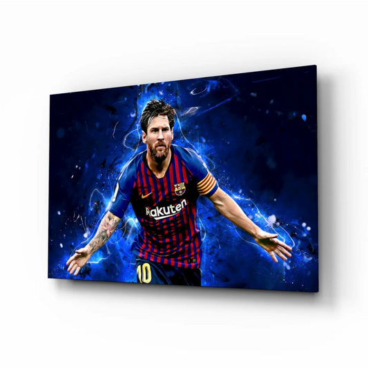 Lionel Messi Barcelona jersey wall art electric blue print