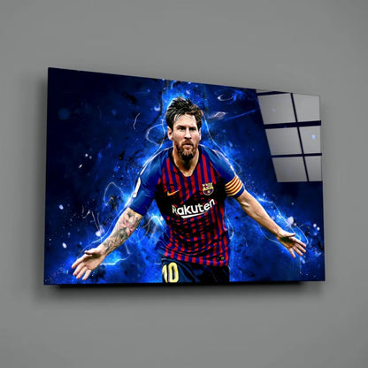 Lionel Messi Barcelona jersey 10 wall art electric blue canvas print