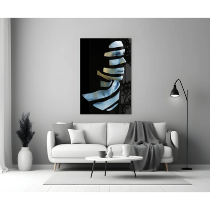 Metallic blue gold abstract face glass wall art canvas portrait