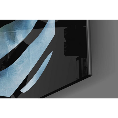 Black glossy TV with blue abstract glass wall art design