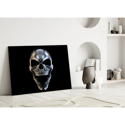 Metallic Silver Skull Glass Wall Art on Black Canvas | Modern Wall Art Decor | vintageantiquesgifts.com
