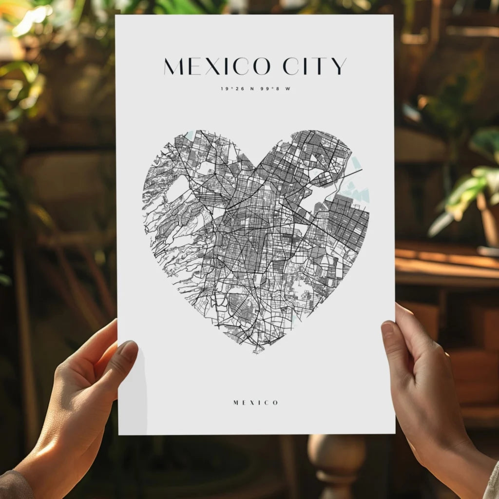 Heart-shaped Mexico City map on insigne aluminum print