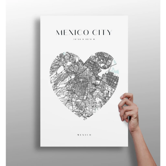 Heart shaped Mexico City map on Insigne aluminum print