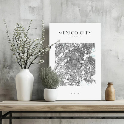 Minimalist Mexico City map on insigne aluminum print