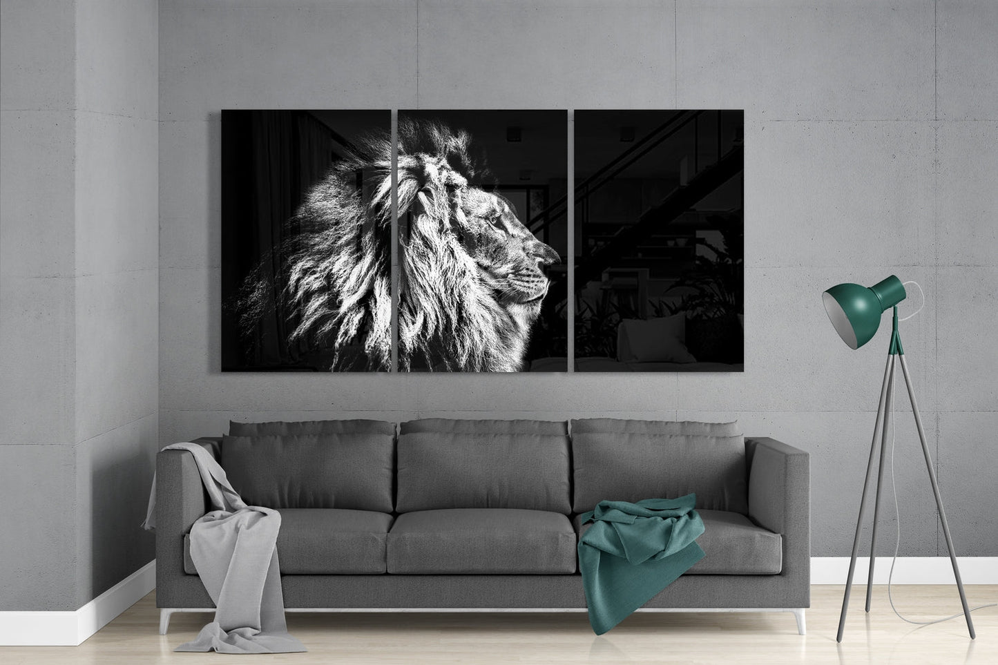 Black and White Lion Profile Mega Glass Wall Art