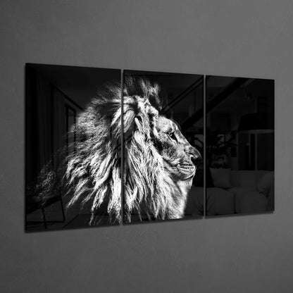 Black and White Lion Profile Mega Glass Wall Art
