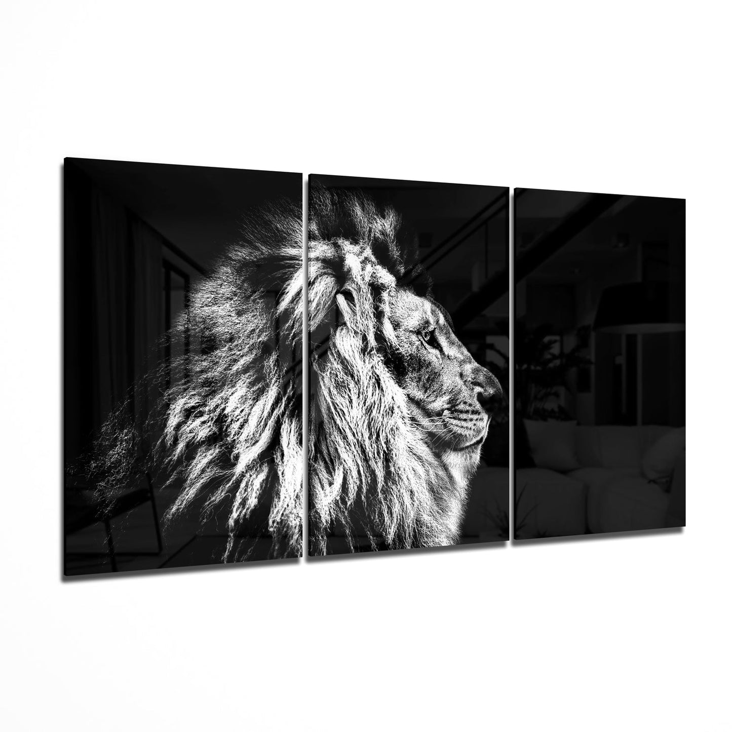 Black and White Lion Profile Mega Glass Wall Art