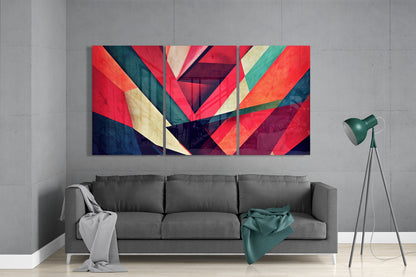 Crimson and Teal Diagonal Stripes Glass Wall Art