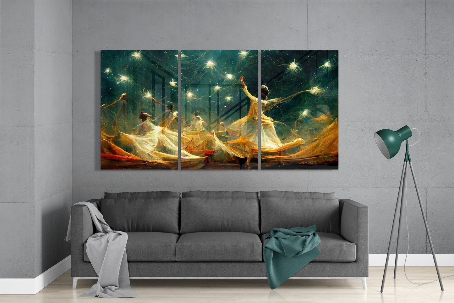 Whirling Dancers Under Starburst Sky Glass Wall Art
