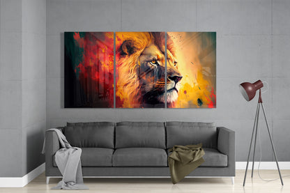 Golden Lion Profile Red Yellow Splash Mega Glass Wall Art