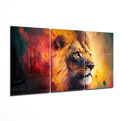 Golden Lion Profile Red Yellow Splash Mega Glass Wall Art
