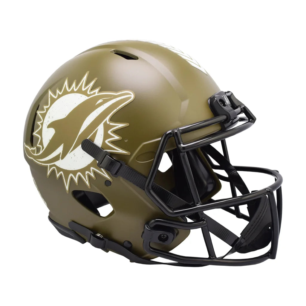 Miami Dolphins 2022 Salute to Service Gold Riddell Helmet | Creative Sports | vintageantiquesgifts.com