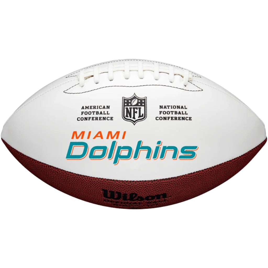 Miami Dolphins white logo football for autographs with Wilson NFL branding