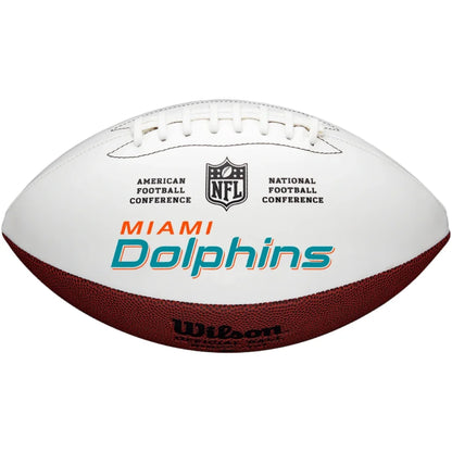 Miami Dolphins white logo football for autographs with Wilson NFL branding