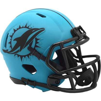 Miami Dolphins matte blue mini football helmet with flames
