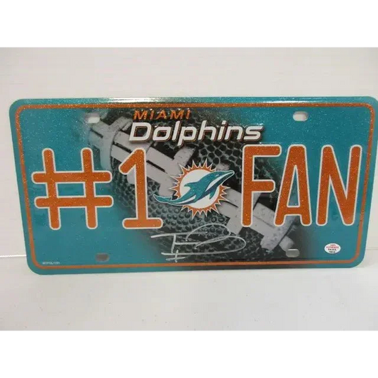 Miami Dolphins signed autographed metal license plate featuring Miami Dolphins #1 fan plate