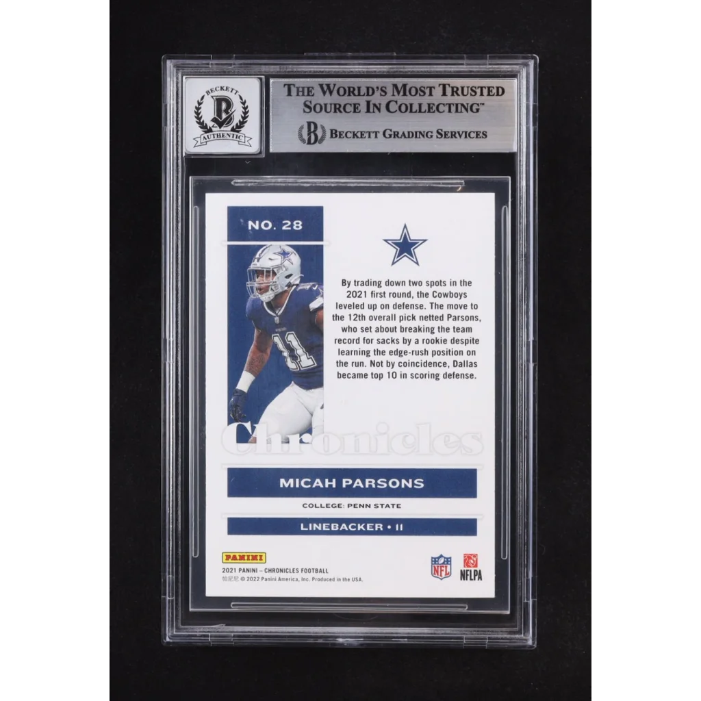 Micah Parsons 2021 Panini Chronicles rookie card autograph in Beckett slab