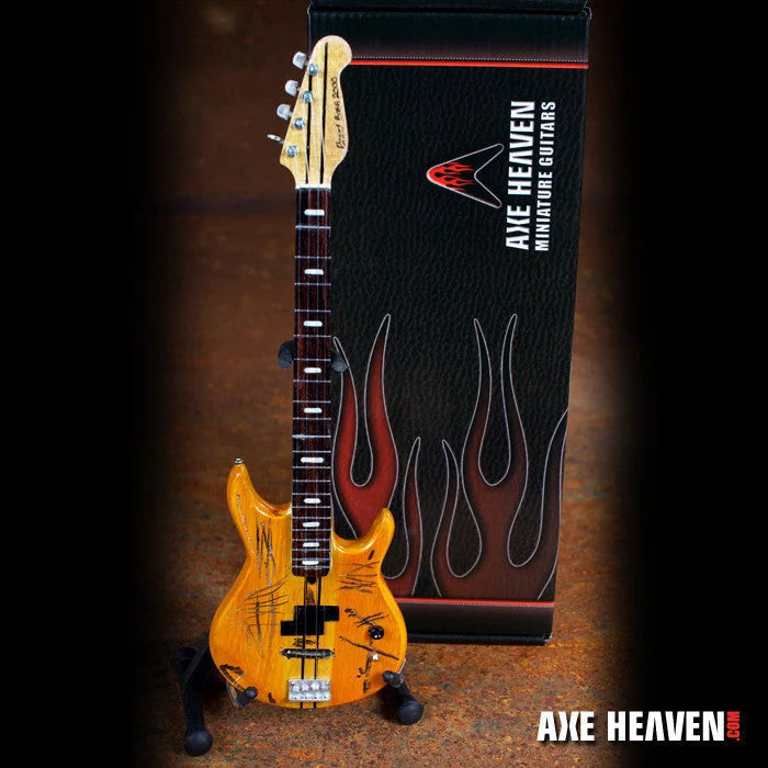 Mini yellow electric guitar with black red flame design by Axe Heaven®
