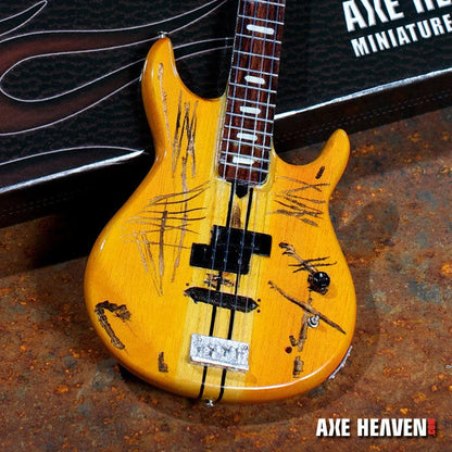 Miniature yellow Michael Anthony Yamaha bass guitar by Axe Heaven® on adjustable A-frame stand