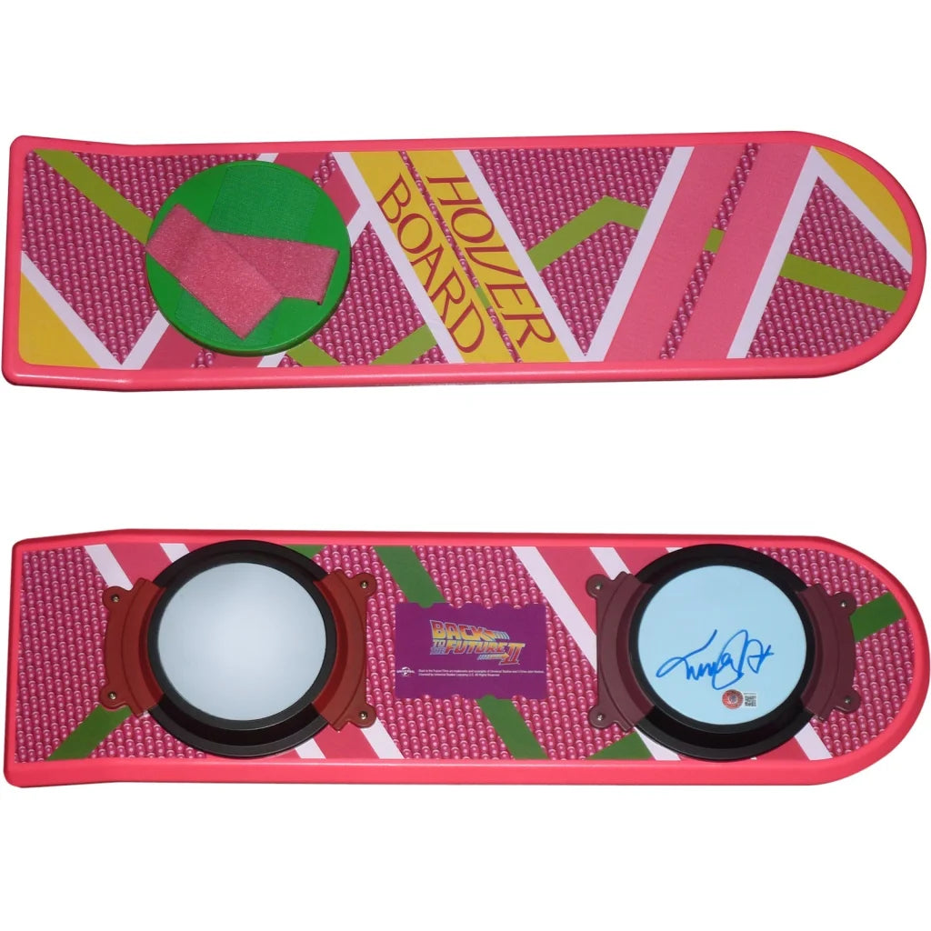 Michael J. Fox autographed Back to the Future II hover board in pink with green and yellow geometric patterns